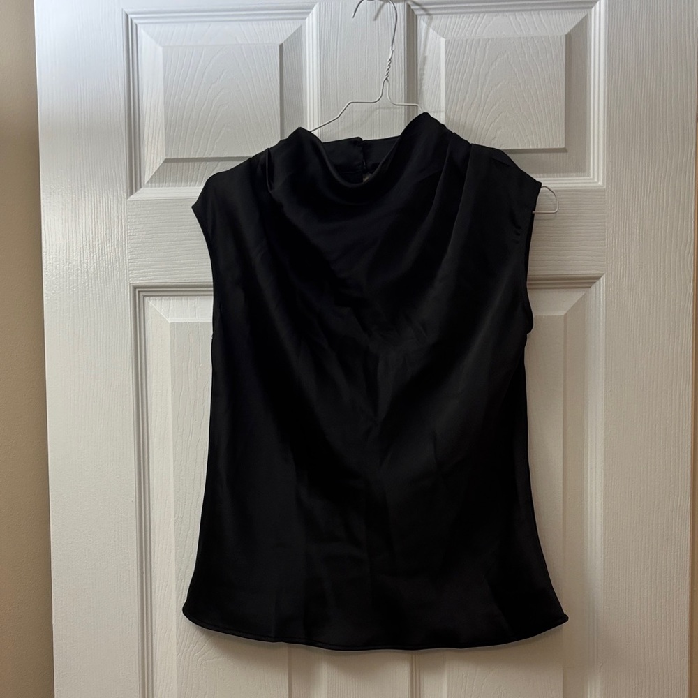 LOFT petite Black Sleeveless Satin Blouse